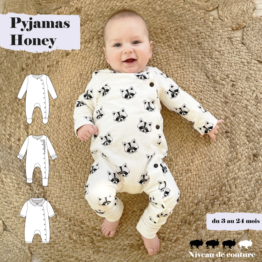 Patron bébé : Pyjama Honey du 3 au 24 mois – Super Bison