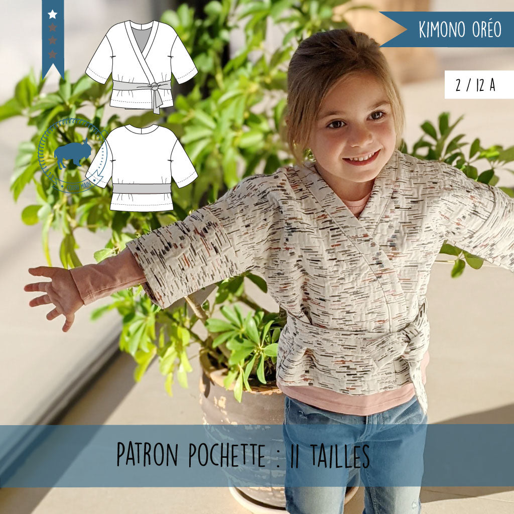 Patron pochette Fille, Kimono Mini-Oréo (du 2 au 12 ans Patron pochette Fille, Kimono Mini-Oréo (du 2 au 12 ans