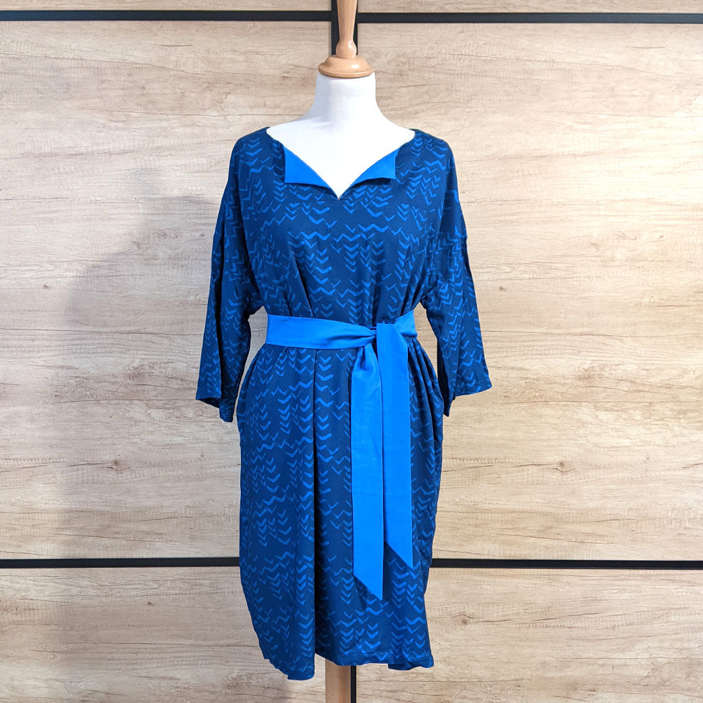 Robe Longue BLUE T42 En Coton écru Brodée - Manches Longues, Doublée, Jamais Portée !