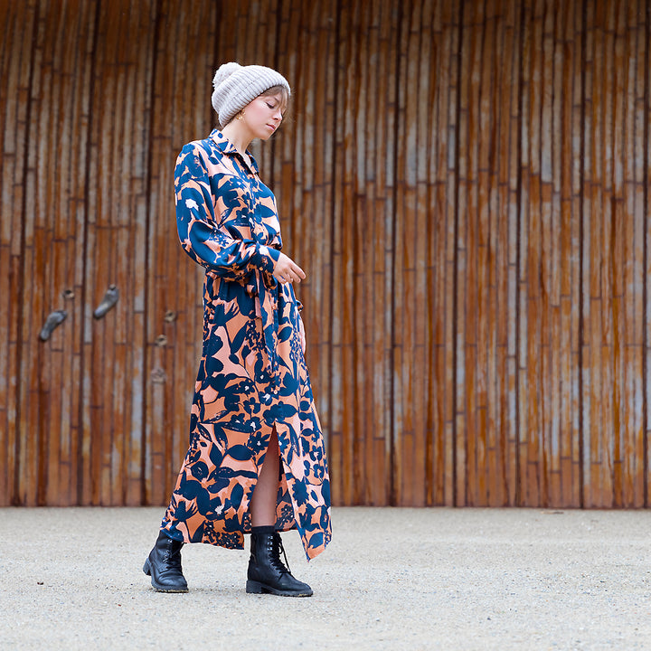 Viscose satin See You at Six fleur ombrée