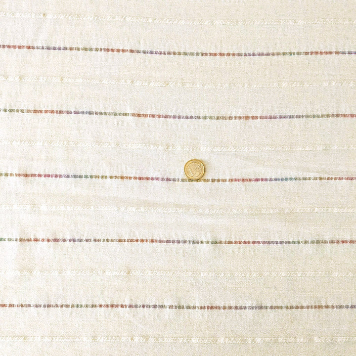 Voile de coton écru rayures lurex arc en ciel et texturé