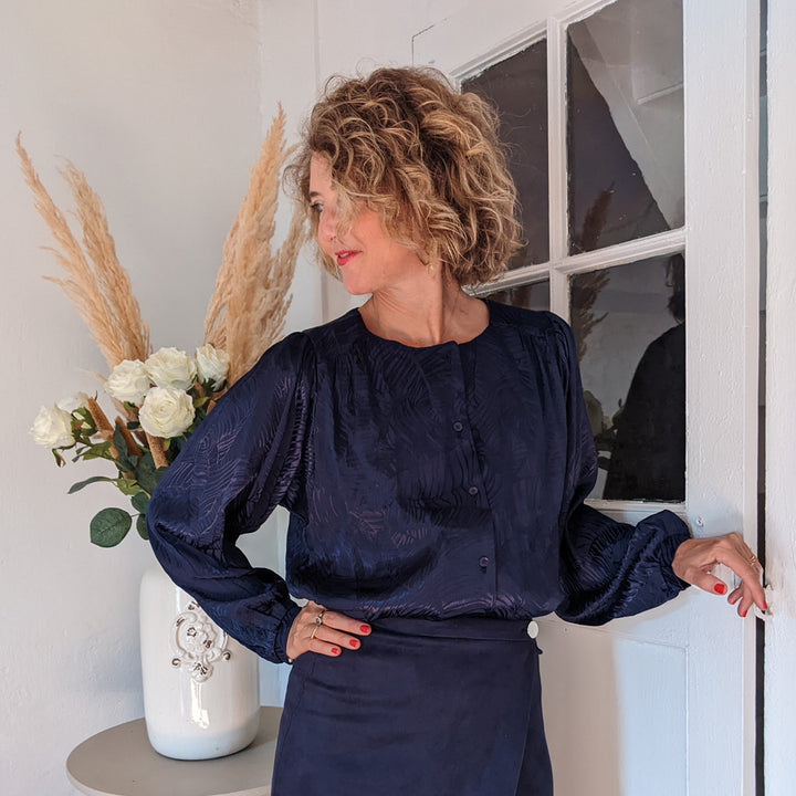 Viscose jacquard feuille bleu