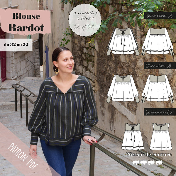 Patron Blouse Femme Bardot du 32 au 52 (PDF)