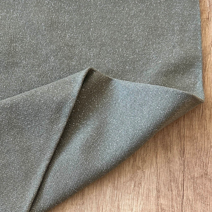 Tissu Bord Côte lurex kaki et argent