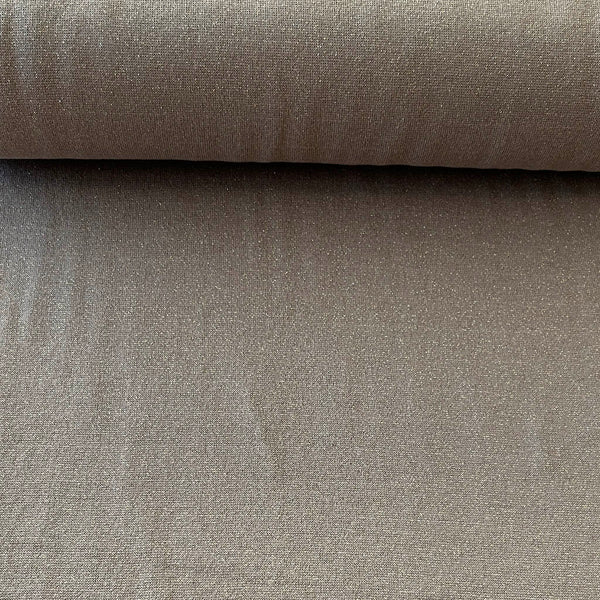 Tissu Bord Côte lurex taupe et or