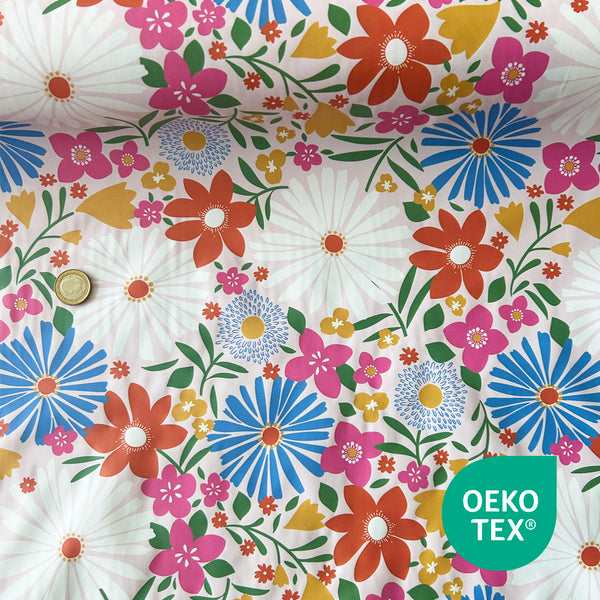 Tissu imperméable Cirée rose plage fleur multicolore
