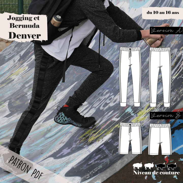 Patron ado jogging et bermuda Denver 10/16 ans (PDF)