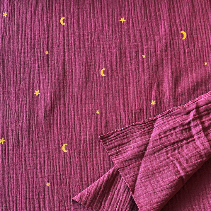 Double gaze coton bordeaux azur lune et étoile or