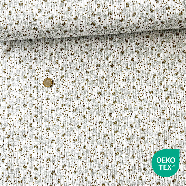 Tissu Double gaze blanc galet rameaux boule