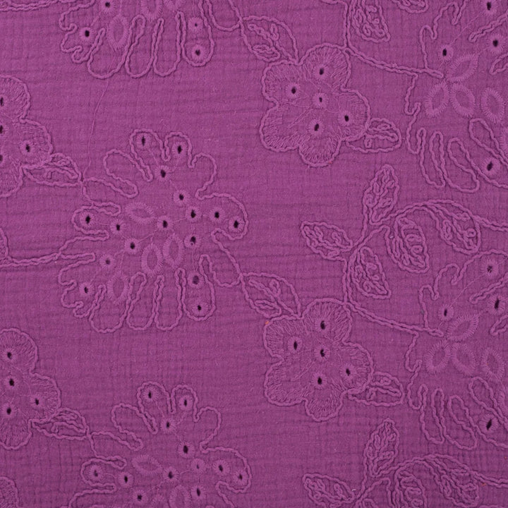 Double gaze brodée feuillage violet