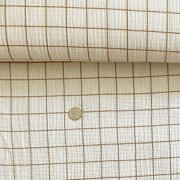 Double gaze vanille carreaux camel