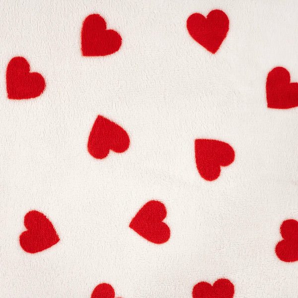Tissu éponge doudou coeur rouge