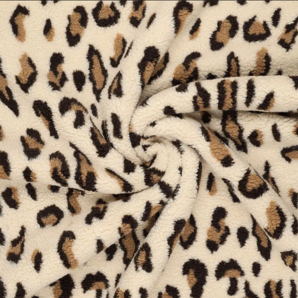 Fausse fourrure jacquard écru panthère camel