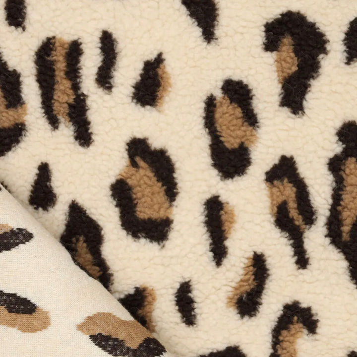 Fausse fourrure jacquard écru panthère camel