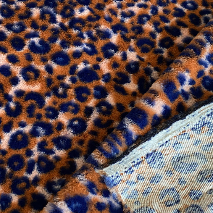 Fausse fourrure léopard bleu marine brique