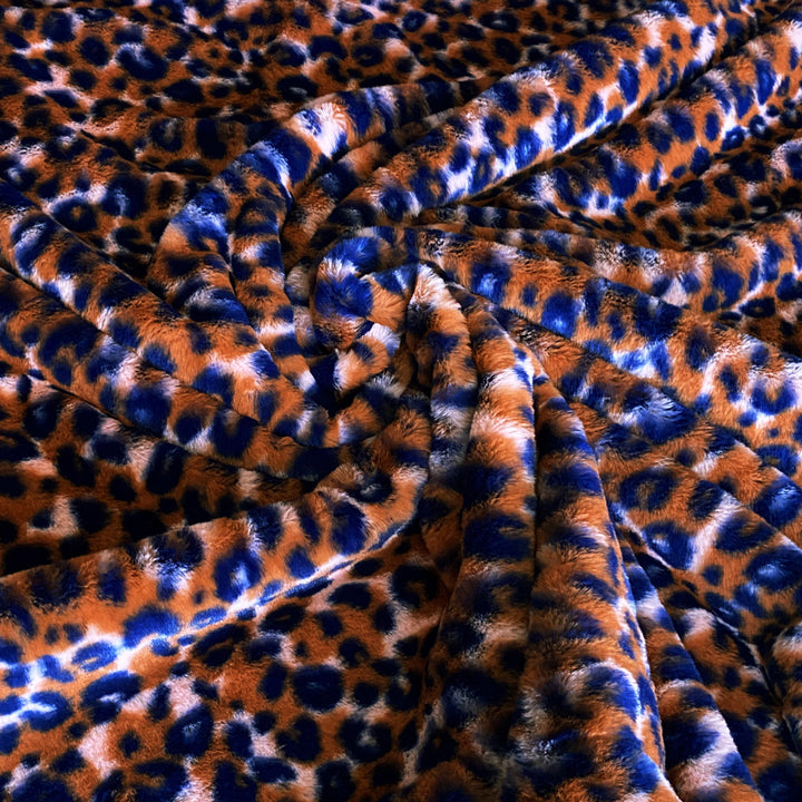 Fausse fourrure léopard bleu marine brique
