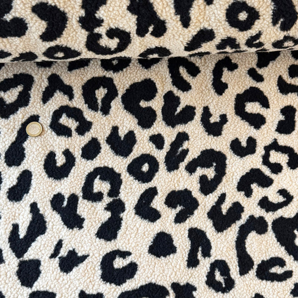 Fausse fourrure mouton écru léopard XL noir