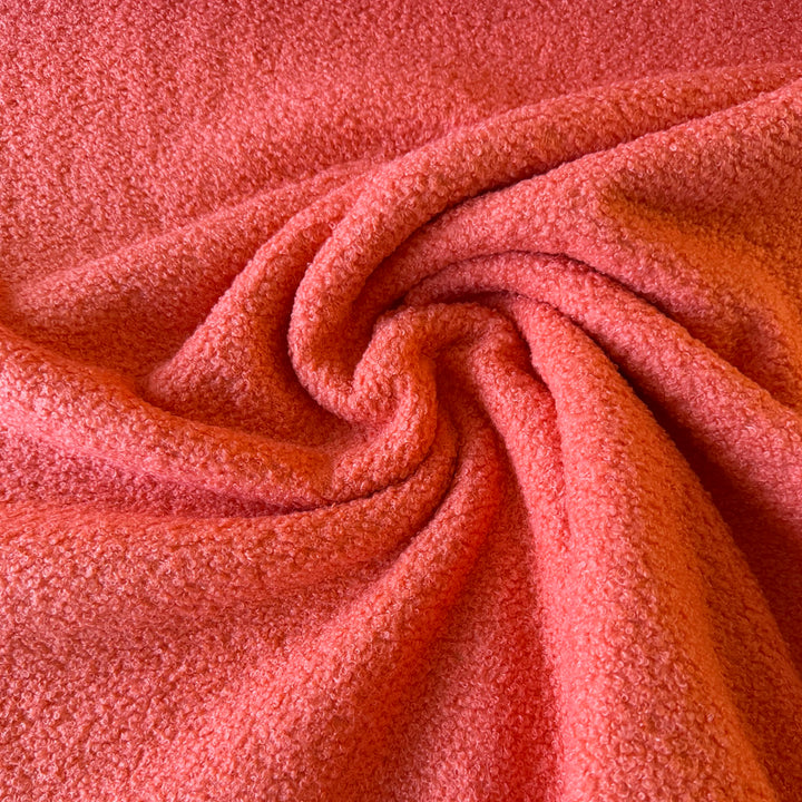 Fausse fourrure double face bouclette/polaire orange sanguine