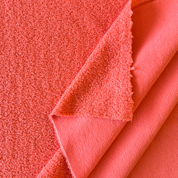 Fausse fourrure double face bouclette/polaire orange sanguine