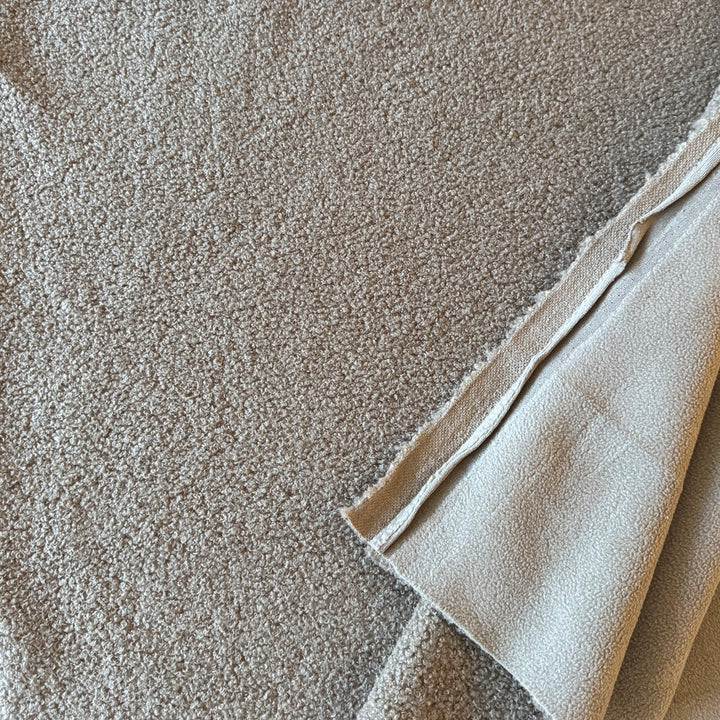 Fausse fourrure double face bouclette/polaire taupe