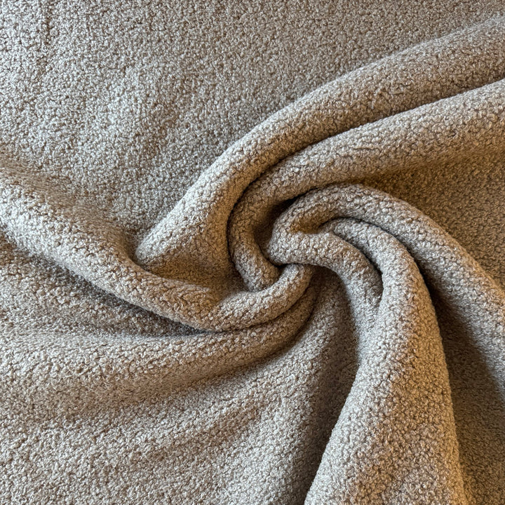 Fausse fourrure double face bouclette/polaire taupe