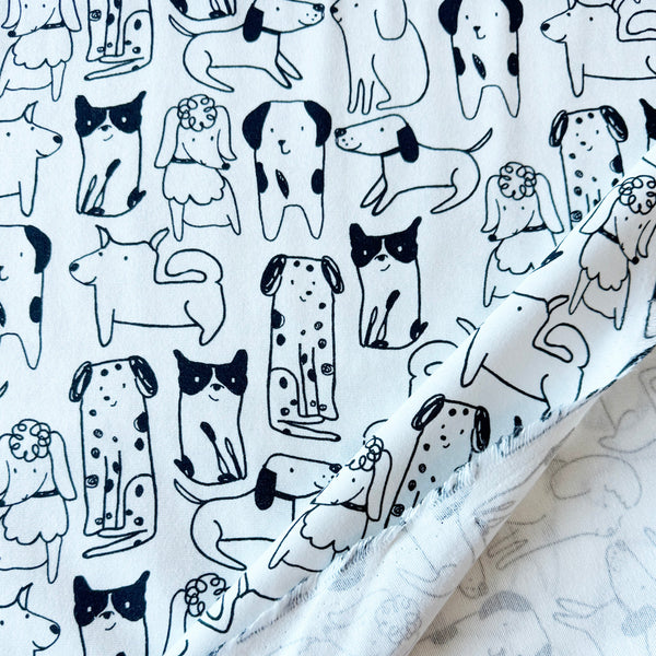 Tissu flanelle de coton blanc chien noir