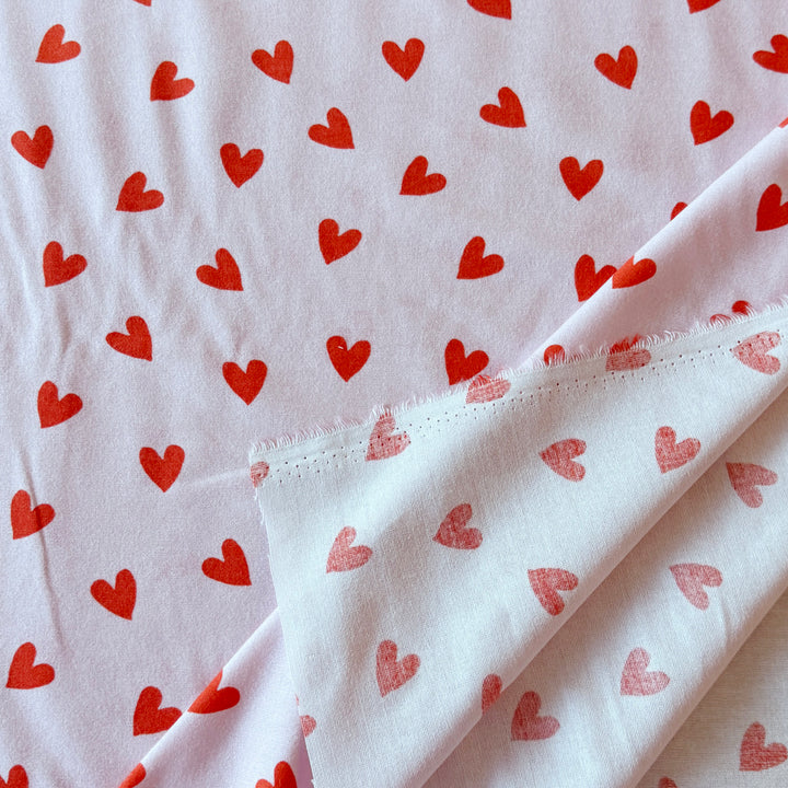Tissu flanelle de coton rose coeur rouge