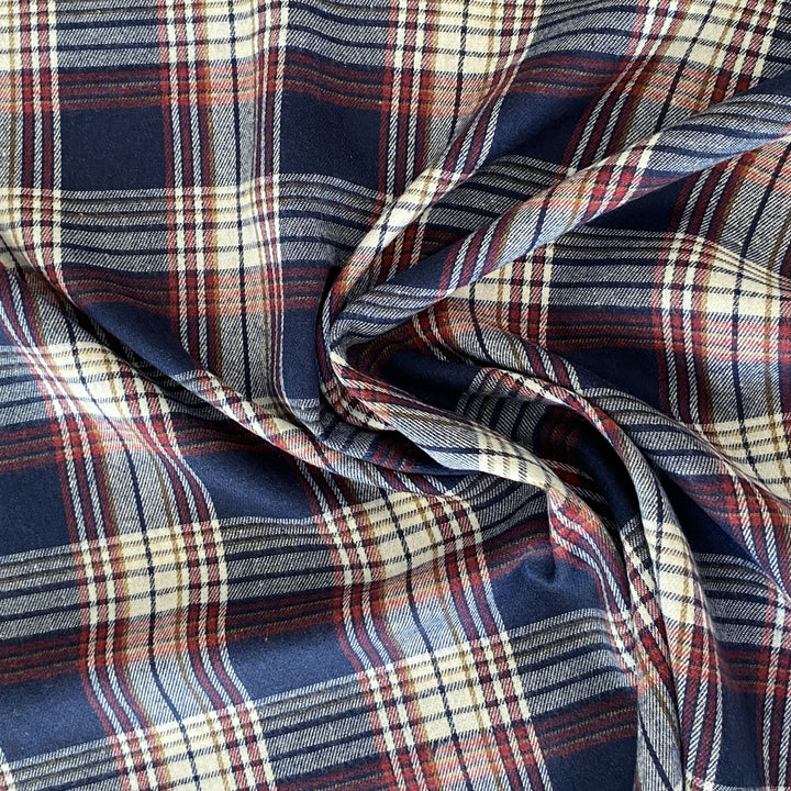Flanelle carreaux pilou marine, rouge et écru