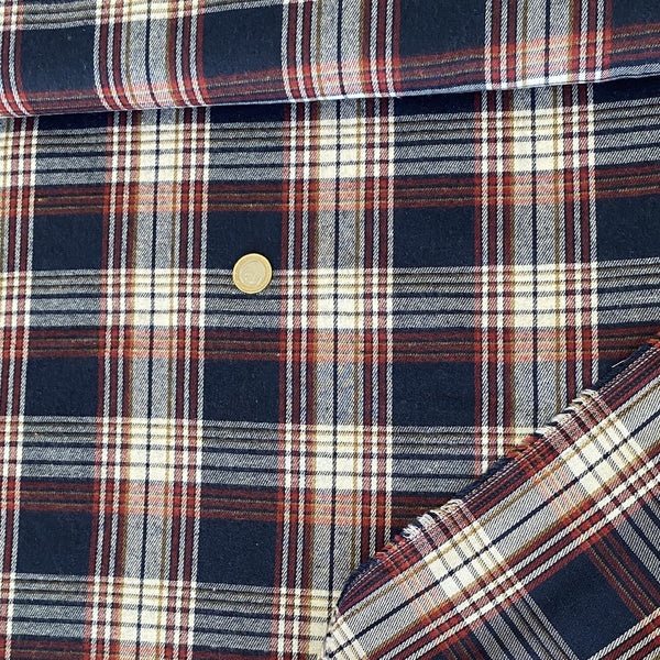 Flanelle carreaux pilou marine, rouge et écru