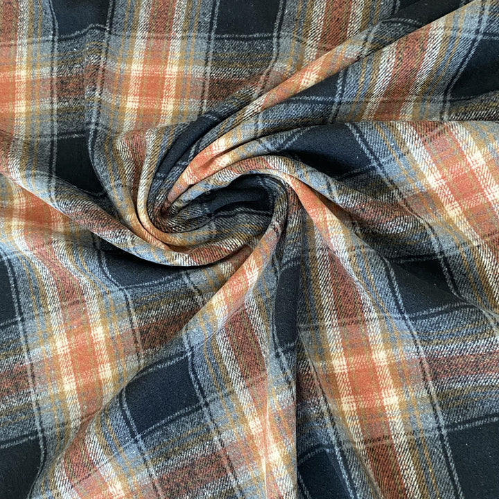 Flanelle carreaux pilou marron et orange