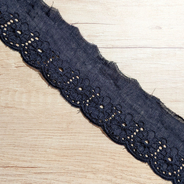 Galon broderie anglaise noir n°8 - 60 mm