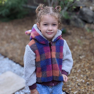 Gilet Islande - carreaux rose/orange 3A