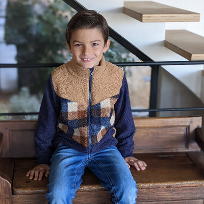 Gilet Islande - carreaux bleu/marron 7A