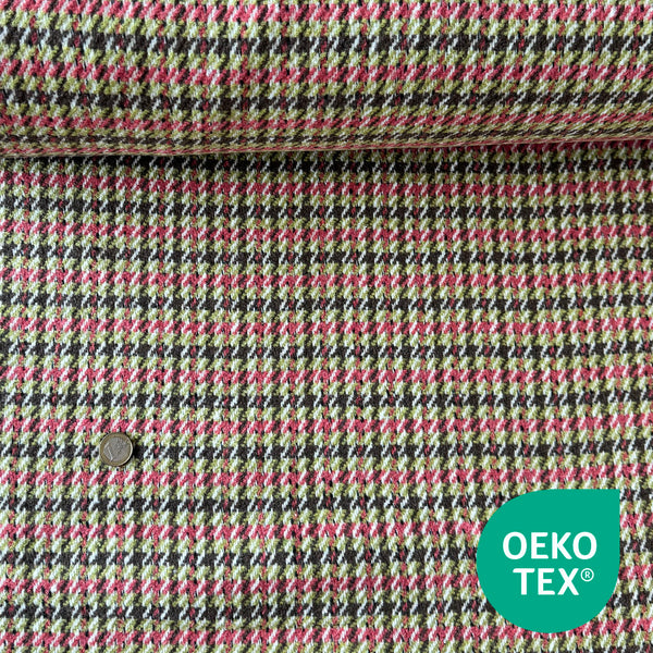 Tissu jacquard pied de poule vert et rose