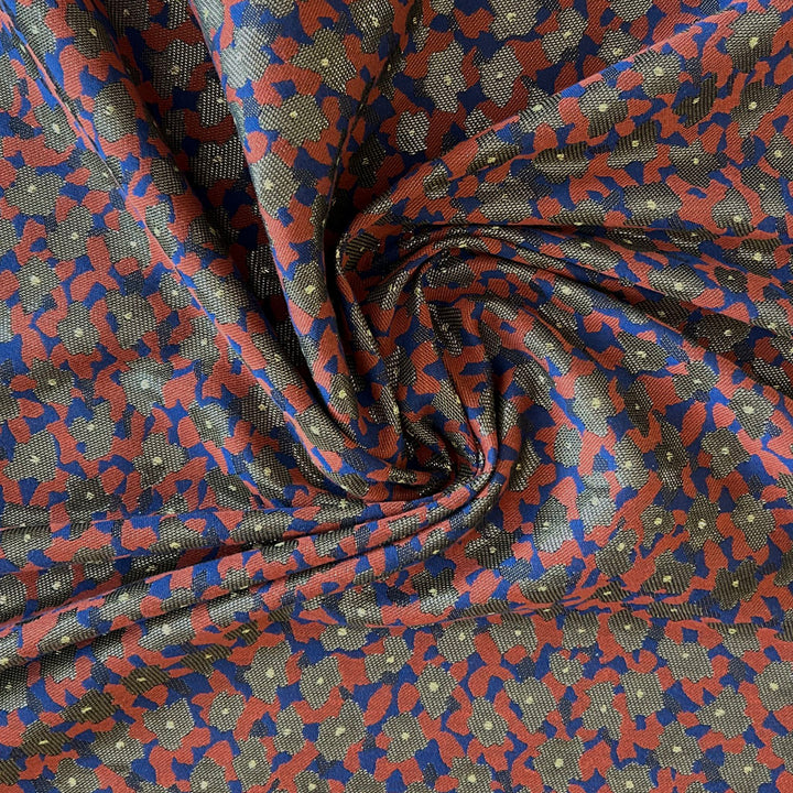 Jacquard soyeux fleur rouille, bleu et or