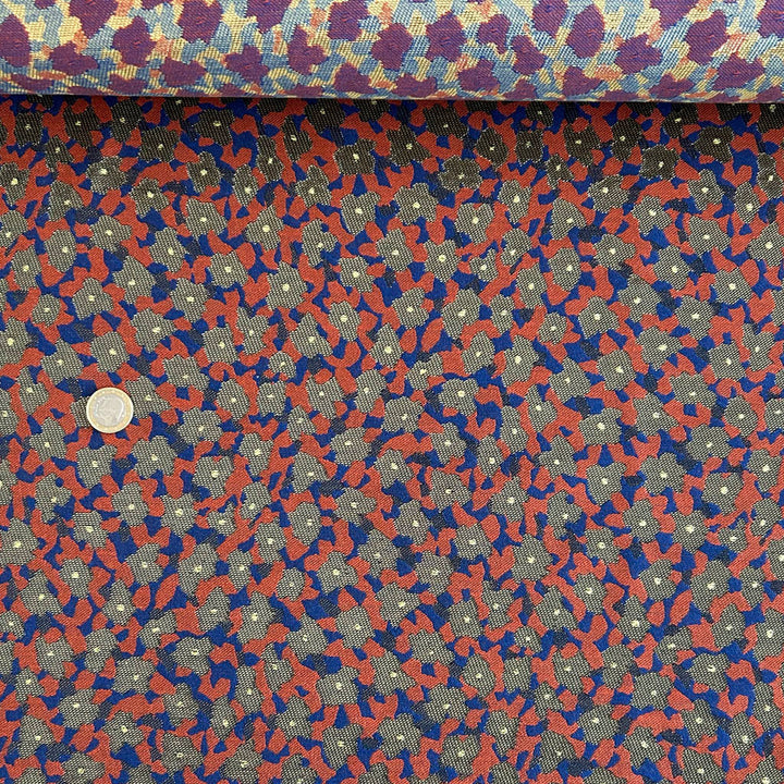 Jacquard soyeux fleur rouille, bleu et or
