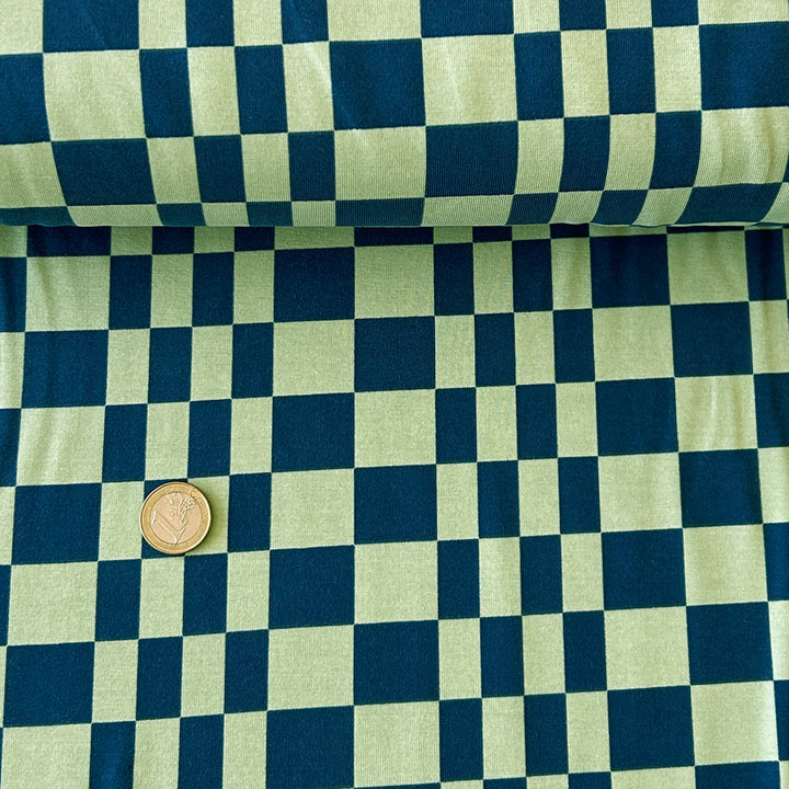 Jersey damier asymétrique bleu vert