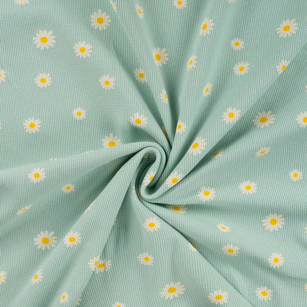 Jersey maille petit nid d'abeille menthe marguerite