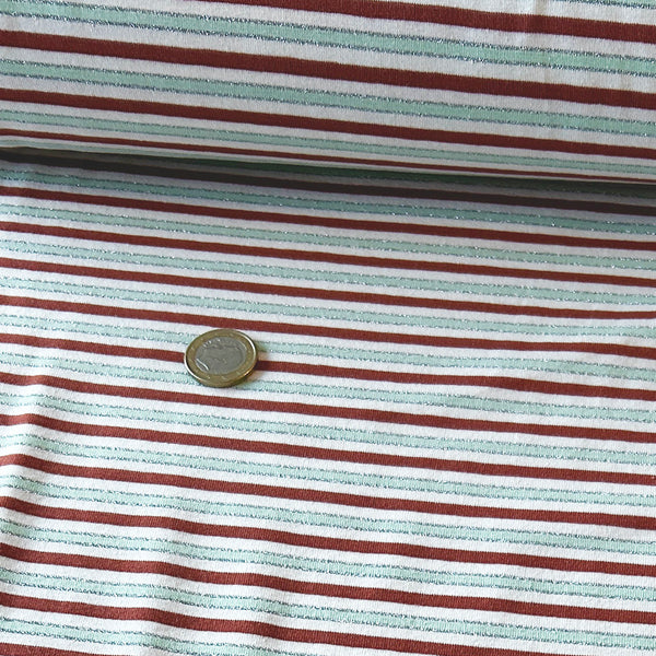 Jersey rayé lurex menthe brique