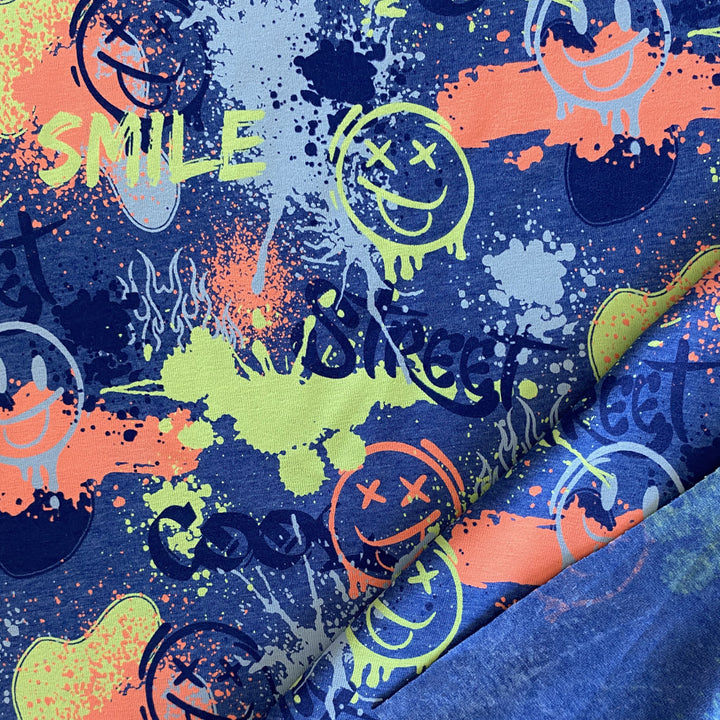 Jersey bleu chiné smile fluo