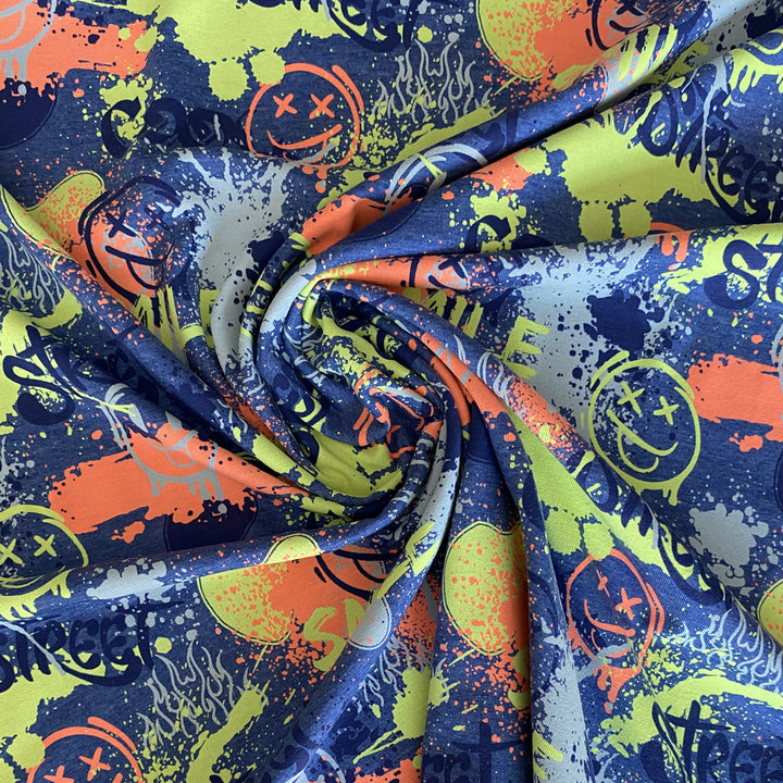 Jersey bleu chiné smile fluo