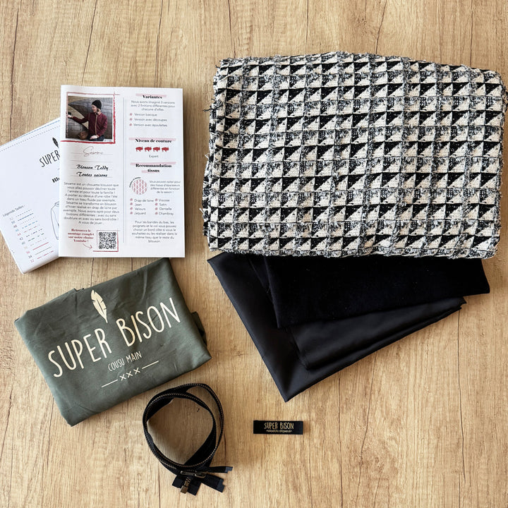 Kit couture Teddy Femme Sésame - tweed noir et écru