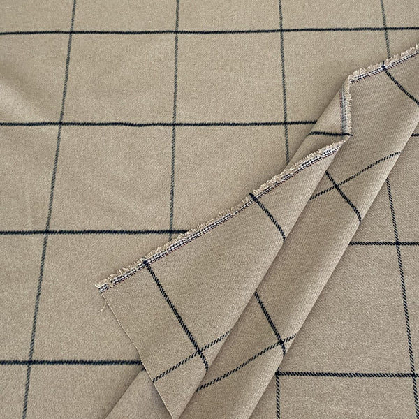 Tissu esprit flanelle camel à carreaux