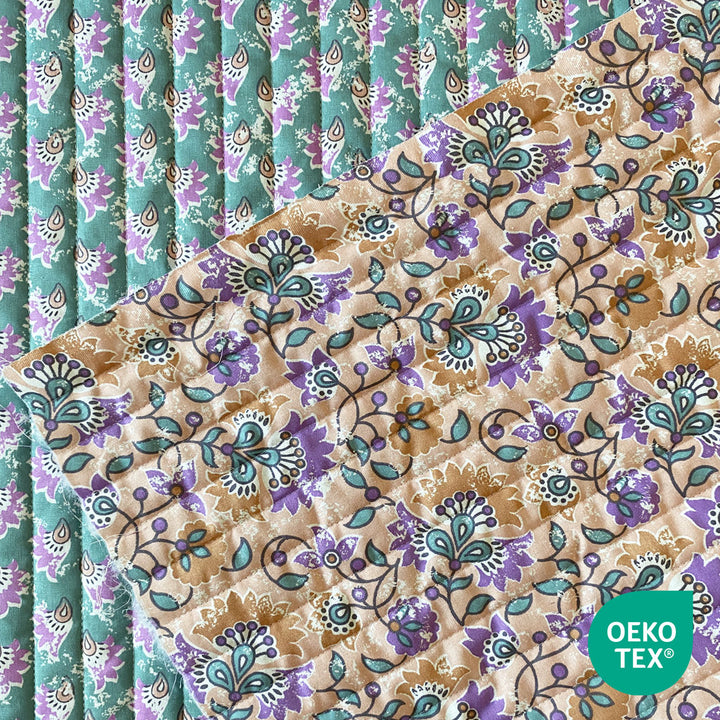 Matelassé coton double face indies violet turquoise