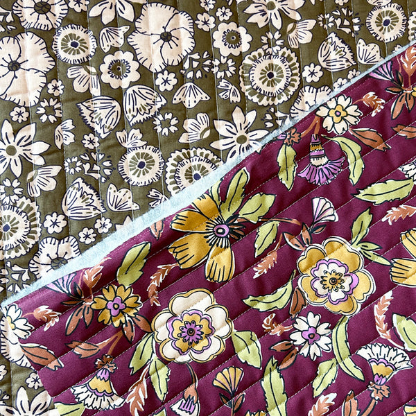 Matelassé coton double face kashi bordeaux et kaki