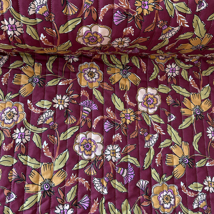 Matelassé coton double face kashi bordeaux et kaki