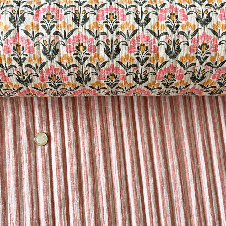 Matelassé coton double gaze Salima rayure et fleur