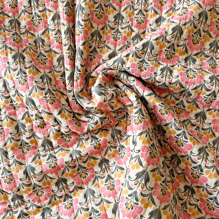 Matelassé coton double gaze Salima rayure et fleur