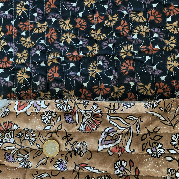 Matelassé coton double face fleur ocre et encre