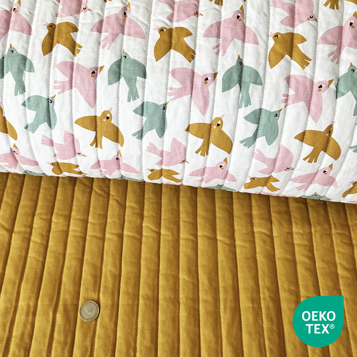 Matelassé coton double face ocre et oiseaux